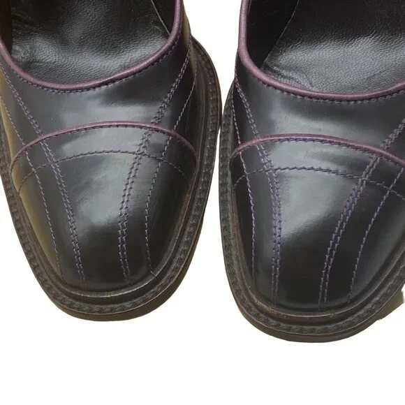 Prada Square Block Pumps Women Sz 36 Deep Purple Leather Vero Cuoio Mid Heel